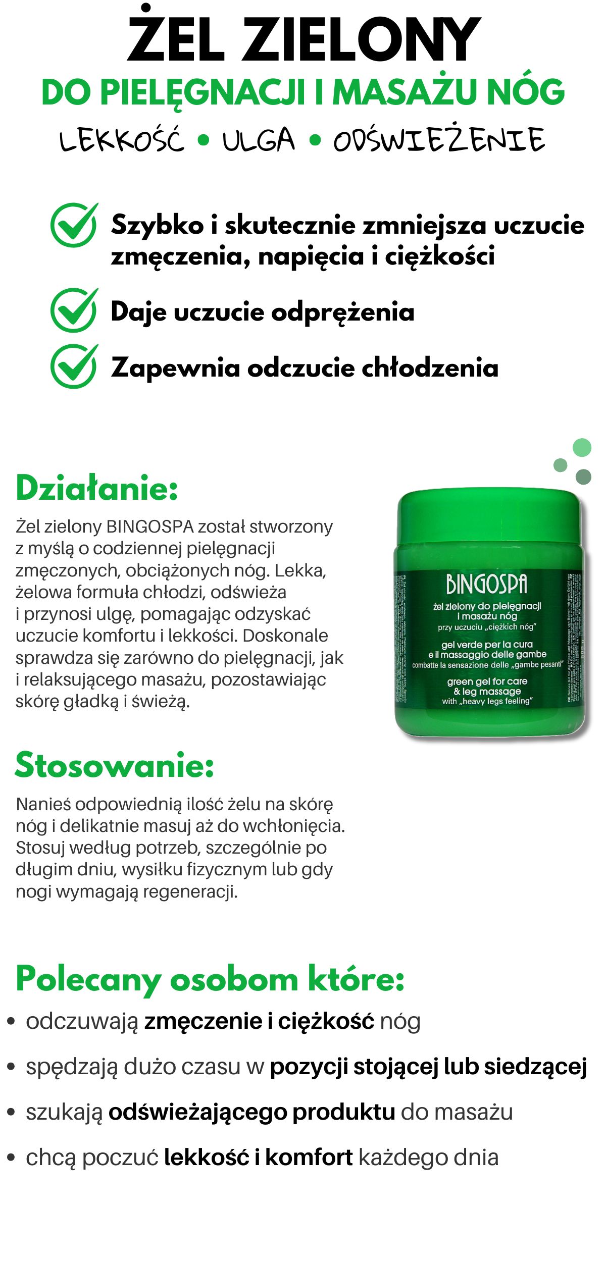 BÓL NÓG - CIĘŻKIE ZMĘCZONE NOGI Żel zielony 500 g BINGOSPA